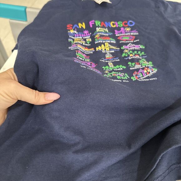 Vintage 90s Fruit of the Loom Blue T-Shirt Youth L 10/12 San Francisco Graphic - Picture 5 of 5